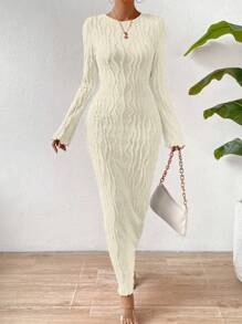 Rafferiza Đầm ôm body tay loe xẻ tà xẻ tà Maxi dành cho nữ - Màu be - Xem 3