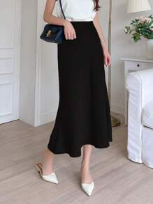 DAZY High Waist Solid A-Line Skirt - Black - View 5