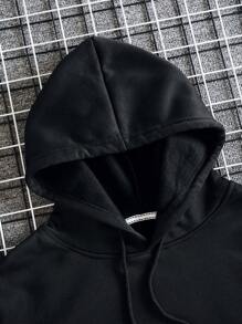 男士汽車和字母圖案抽繩連帽衫 - 黑色 - 查看 4