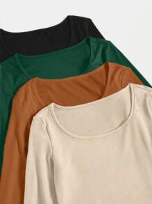 SHEIN Unity 4 piezas Camiseta de cuello scoop tejido de canalé - Multicolor - Ver 5