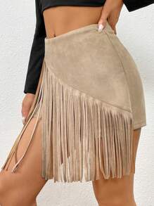 SHEIN Unity 流蘇邊仿麂皮裙裤不附腰帶