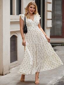 SHEIN LUNE Plus Polka Dot Print Ruffle Hem Dress - Black and White - View 1