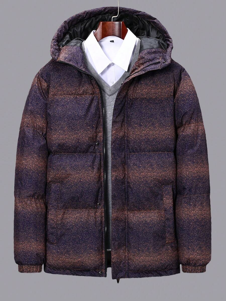 Manfinity Homme 1pc Loose Fit Men's All Over Printed Hooded Padded Coat - Multicolor - View 1
