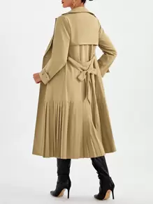 SHEIN Privé Đôi ngực Viền xếp Thắt lưng Áo khoác Trench - Màu Khaki - Xem 4