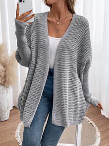 SHEIN LUNE Áo khoác cardigan thiết kế thường ngày tay cánh dơi - Xám - Xem 3