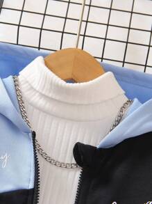 SHEIN 小男孩字母圖案拼色拉鍊連帽衫和運動褲（不含毛衣） - 彩色 - 查看 7