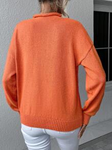 Chiquease Suéter de cuello alto con hombros caídos, parte superior de manga larga de punto, suéter de punto para otoño e invierno - Naranja Quemada - Ver 2