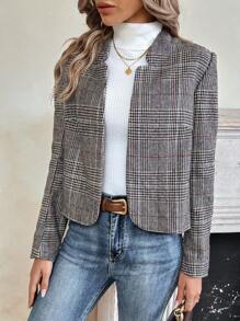 SHEIN LUNE Manteau À Carreaux Ouvert