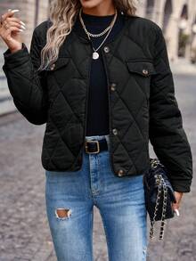 SHEIN Frenchy Chi tiết về Flap Áo khoác Quilted - màu đen - Xem 6