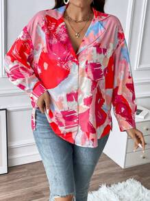 Calvaya Talla grande Camisa con estampado floral de hombros caídos - Multicolor - Ver 3