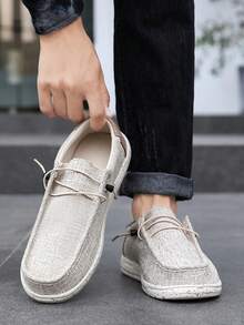 Nam Mùa thu Mới Giải trí Bằng phẳng Giày vải , Thoáng khí Giày thể thao Đối với Chân to - Màu be - Xem 1