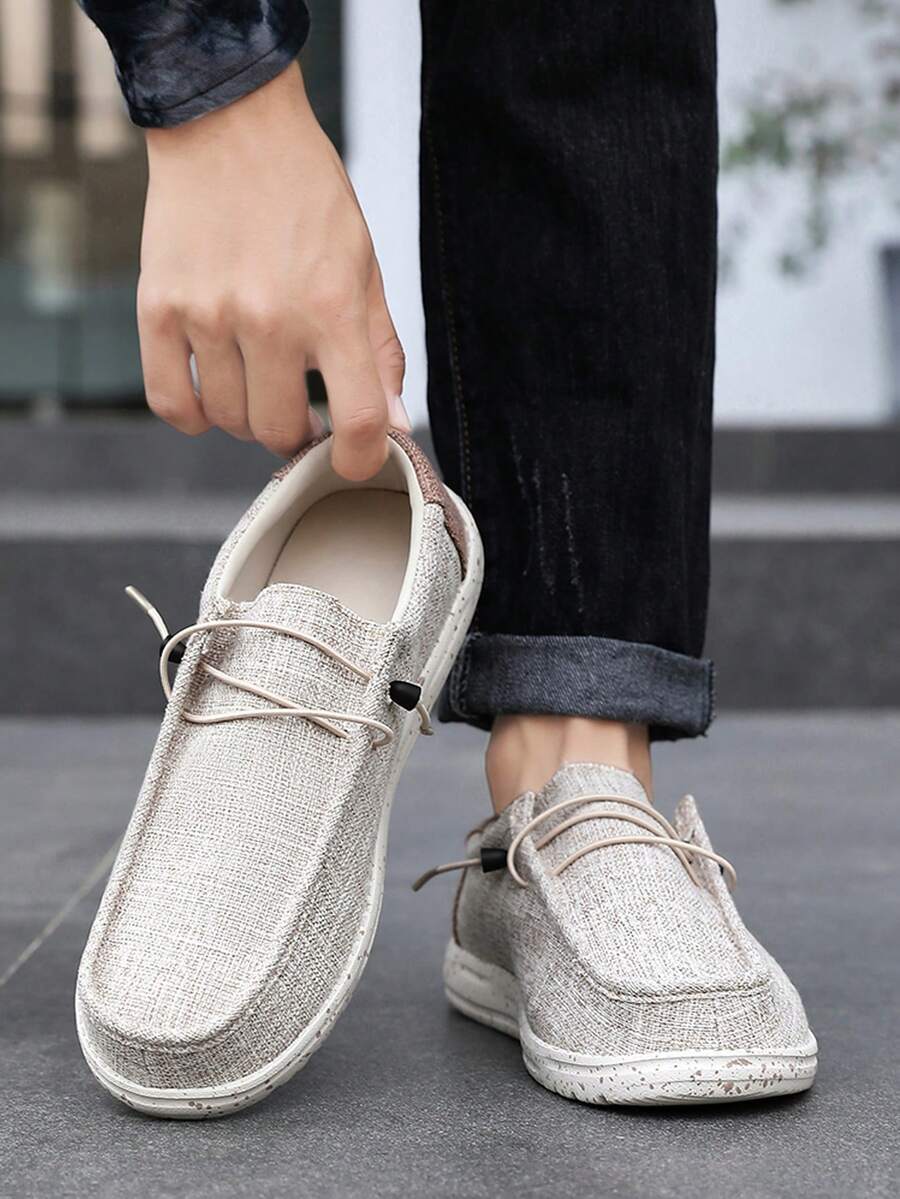 Nam Mùa thu Mới Giải trí Bằng phẳng Giày vải , Thoáng khí Giày thể thao Đối với Chân to - Màu be - Xem 1