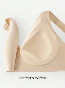 LUVLETTE Plus Nude 無鋼圈無縫深V居家內衣 不顯痕 T-shirt 黏貼式基礎款 SizeFreedom 胸罩 舒適必備款，亦適合青少年女孩與年輕女性 - 杏色 - 查看 9