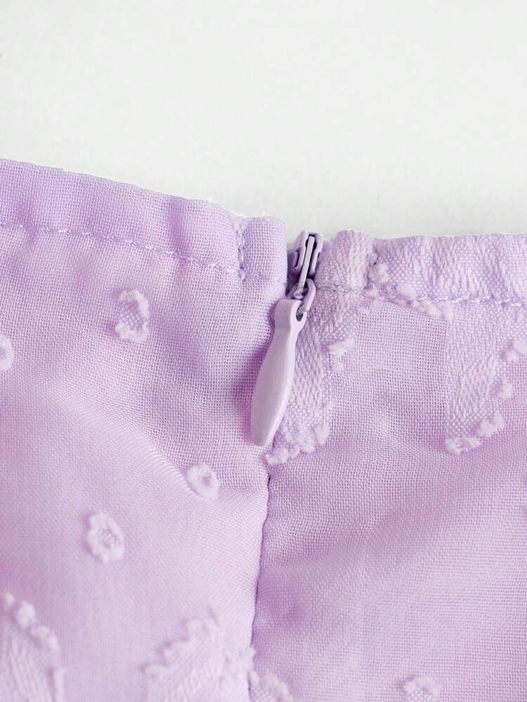 Teen Girls Jacquard Ruched Bust Puff Sleeve Dress