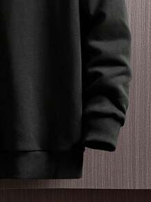 Plus Size Men Plus Letter Patched Drop Shoulder 2 In 1 Crew Neck Sweatshirt - Black - View 4