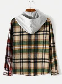 Manfinity Homme Men Plaid Print Colorblock Drawstring Hooded Overcoat Without Tee - Multicolor - View 2