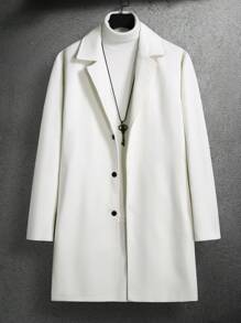 Manfinity Homme Hombres Abrigo con botonadura simple y cuello con solapa - Beis - Ver 3