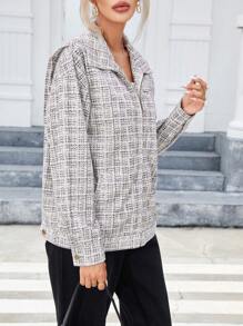 SHEIN Essnce In kẻ sọc Dây kéo Áo khoác vải nhung - Nhiều màu - Xem 6