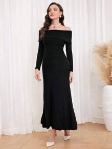 Modelyn Off Shoulder Knit Top & Knit Skirt 2 Piece Set - Black - View 5