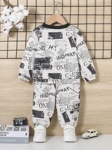 SHEIN Baby Boy Letter Graphic Sweatshirt & Sweatpants - Multicolor - View 2