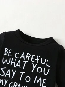 男婴休闲男女通用基本款连体衣，趣味字母印花设计 - 淺灰色 - 查看 3