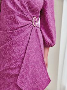 Modelyn Plus Lantern Sleeve Wrap Knot Side Dress Long Evening Dresses