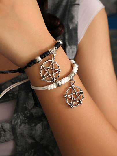 Goth 2pcs Fashion Zinc Alloy Star Decor Bracelet For Women For Daily Decoration