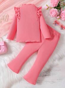 Baby Girl Ruffle Trim Tee & Flare Leg Pants - Pink - View 2