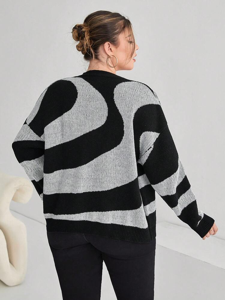 Plus Colorblock Drop Shoulder Cardigan