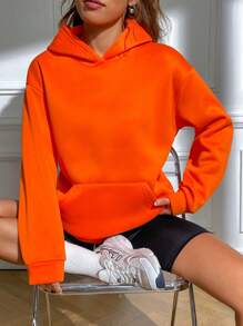 SHEIN Unity Đồ họa Chữ cái Thả vai Hoodie - trái cam - Xem 3
