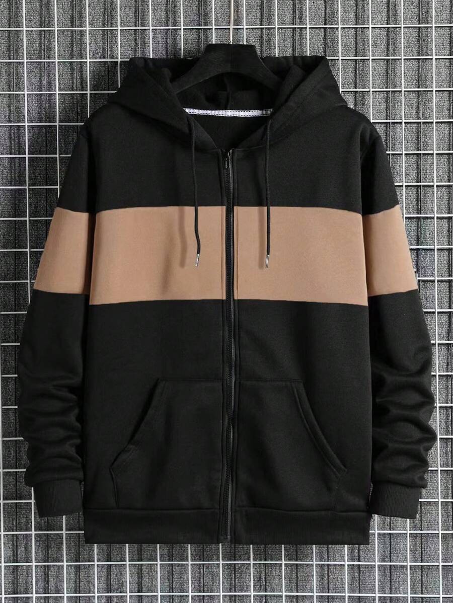 Men Plus Colorblock Zip Up Dây rút Áo lót nhiệt - Nhiều màu - Xem 1