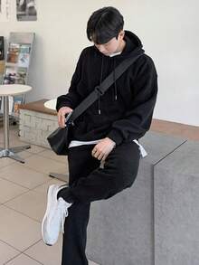 DAZY Nam Thả vai Dây rút Áo Hoodie & Quần thể thao - màu đen - Xem 7