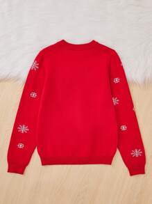 SHEIN Tween Girl Christmas Elk & Snowflake Pattern Sweater,In Fall/Winter - Multicolor - View 2