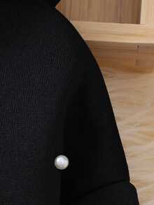 SHEIN 年轻女孩珍珠落肩卫衣 - 黑色 - 查看 5