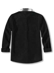 Manfinity Homme Men Plaid Patched Pocket Overcoat - Black - View 2