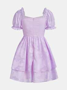SHEIN Teen Girls Jacquard Ruched Bust Puff Sleeve Dress