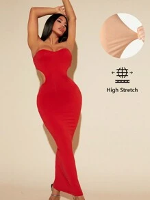 SHEIN SXY Đầm Lộ Lưng Cắt ra màu trơn Gợi cảm - Đỏ - Xem 1