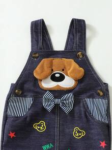 SHEIN 男嬰狗狗刺繡前蝴蝶結背帶連身褲 - 彩色 - 查看 4