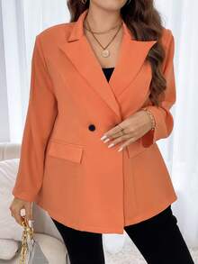 Celure 大碼戧駁領雙排釦西裝外套 - 橘色 - 查看 4