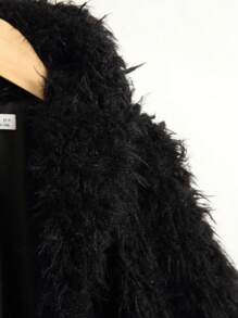SHEIN Young Boy Open Front Fuzzy Coat - Black - View 8