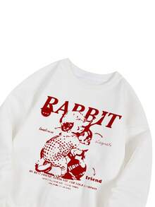 Slogan & Cartoon Graphic Drop Shoulder Sweatshirt - White - View 3