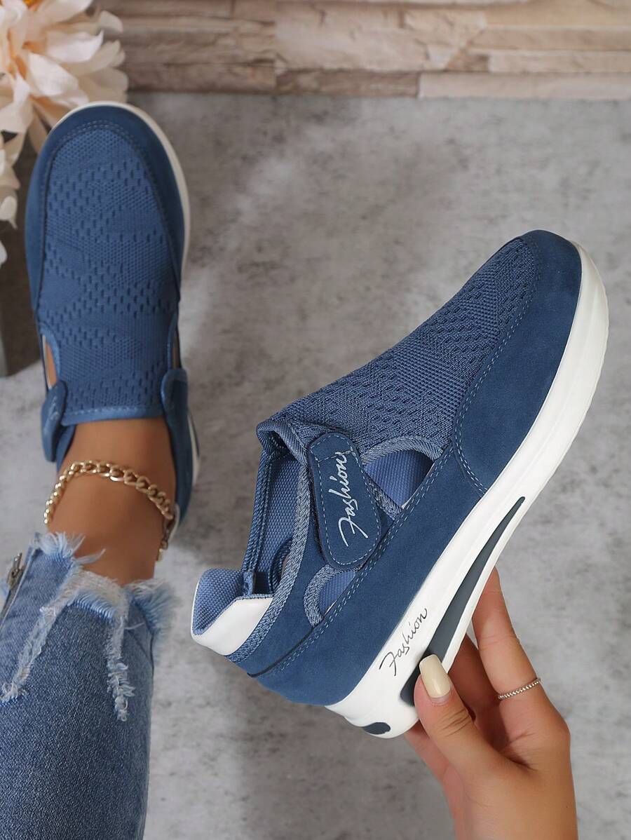 Women's Blue Wedge Thick Sole Sports Shoes Large Size Casual Shoes