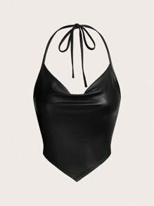 SHEIN ICON Top halter con fruncido delantero de espalda abierta con cordón