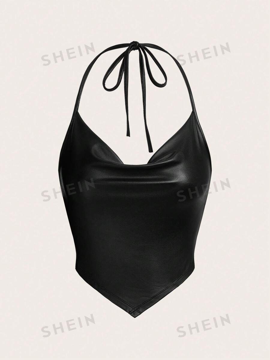 SHEIN ICON Top halter con fruncido delantero de espalda abierta con cordón