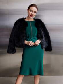 MOTF PREMIUM 罩袖魚尾洋裝 - 墨綠色 - 查看 4