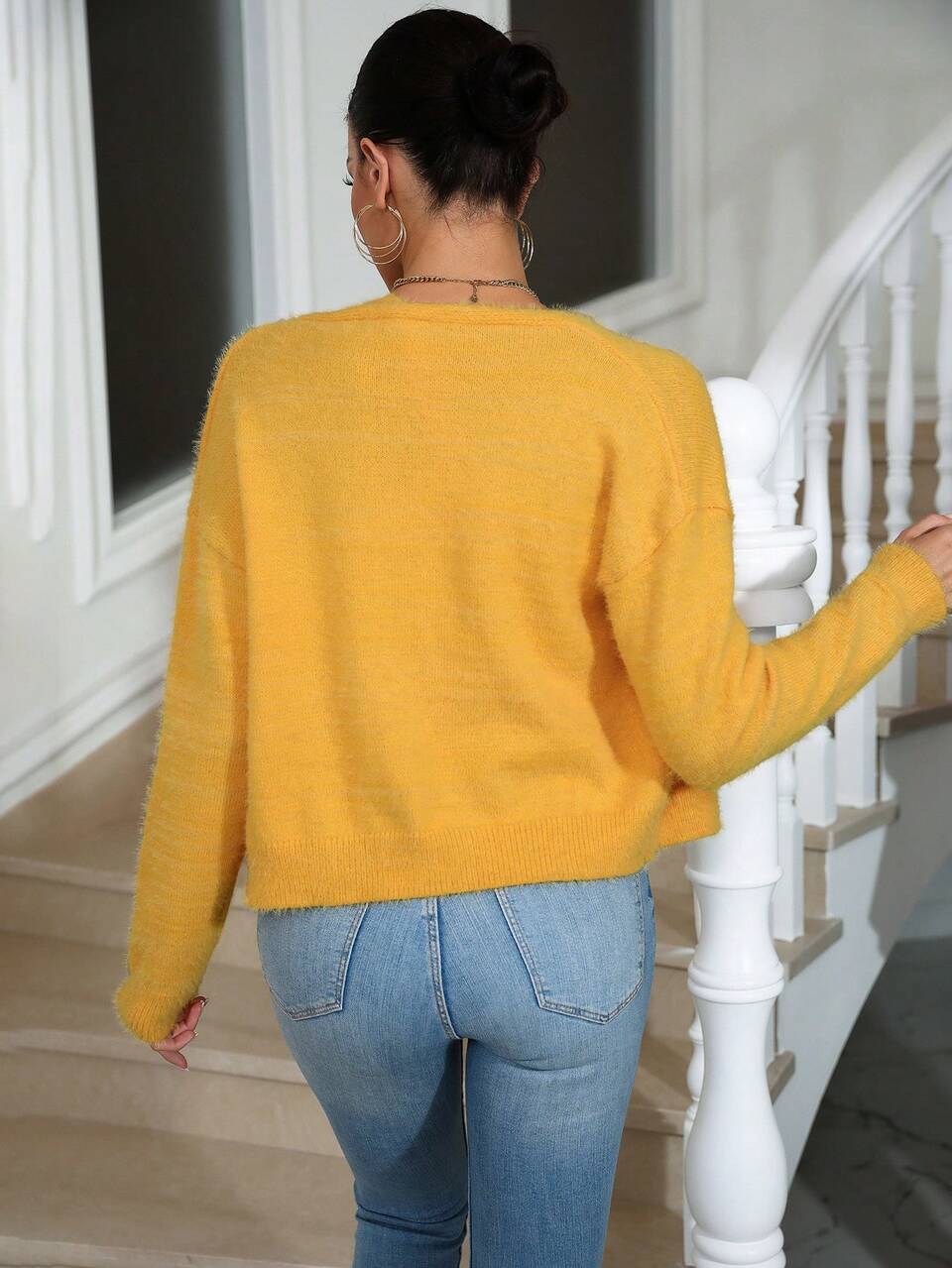 Fluffy Knit Cardigan & One Shoulder Knit Top Fall Cloth For Women