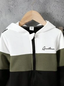 SHEIN Young Boy Letter Graphic Colorblock Hooded Sweatshirt & Sweatpants - Multicolor - View 8