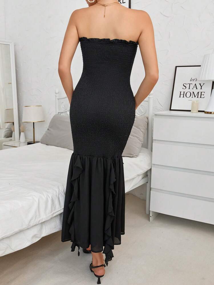 Solid Ruffle Hem Tube Dress