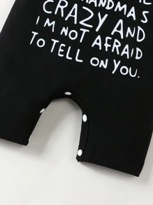 男婴休闲男女通用基本款连体衣，趣味字母印花设计 - 淺灰色 - 查看 5