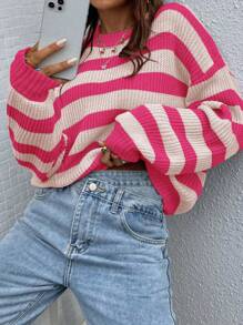 Chiquease Striped Pattern Drop Shoulder Sweater - Multicolor - View 3